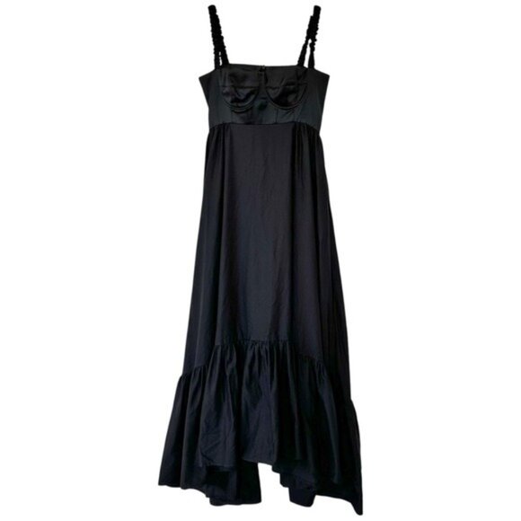 Anna October Snowdrop Bustier Ruched Strap Ruffle Hem Black Maxi Dress Size S - Picture 3 of 12